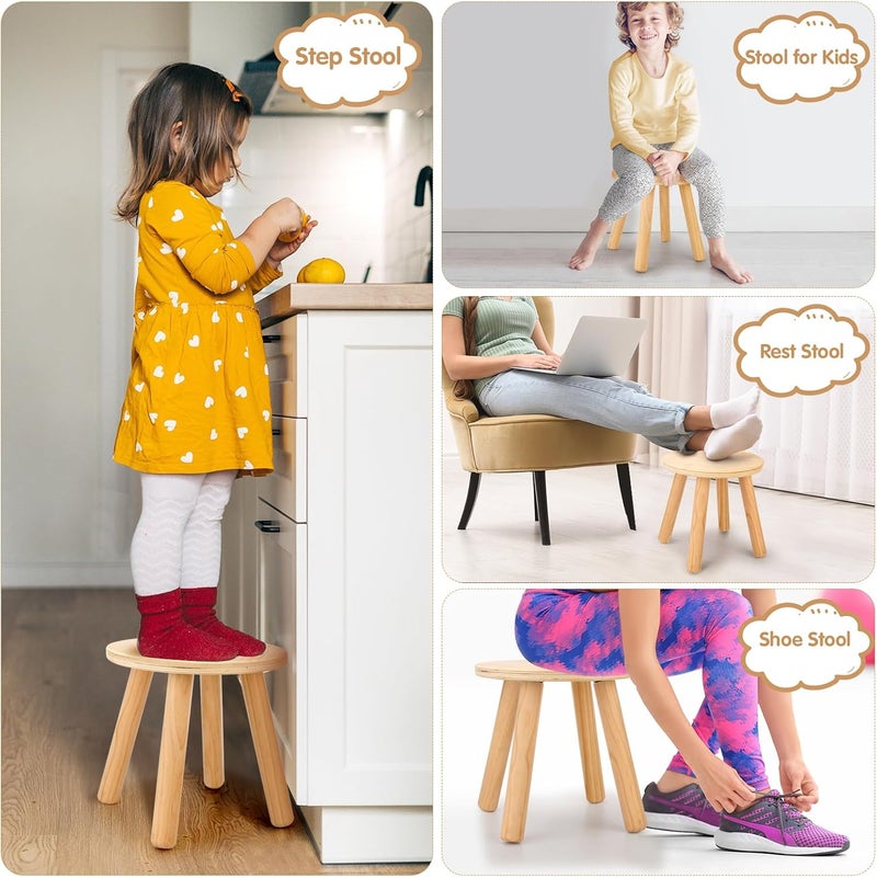 wingyz Wooden Step Stools for Kids, 10 Inch Solid Kids Chairs Perfect Matched Sensory Table, Multi-Purpose Children Sitting Stool for Playroom Bathroom (Natural, 1 Pack) - Image 3